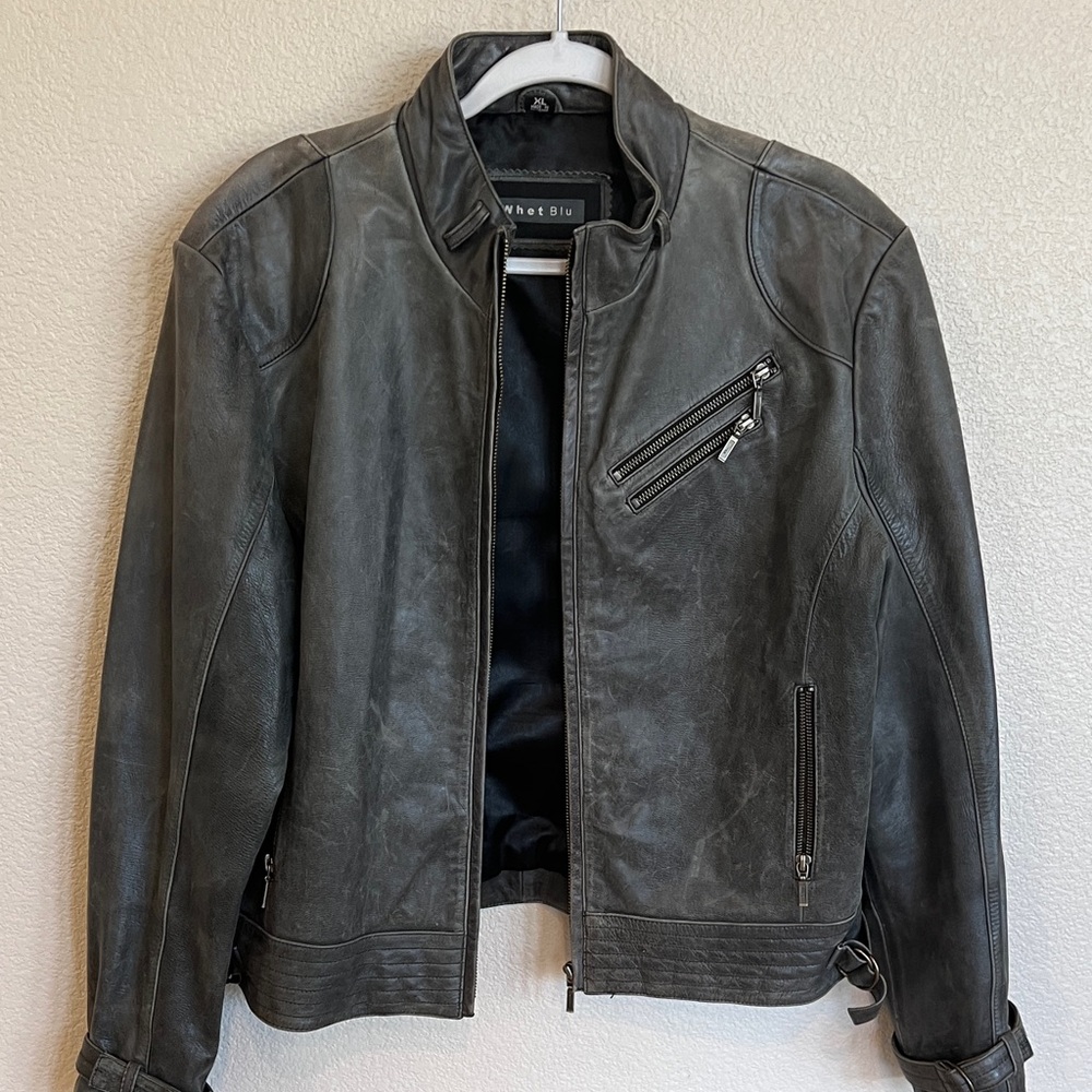 WHET BLU Gray Leather Jacket